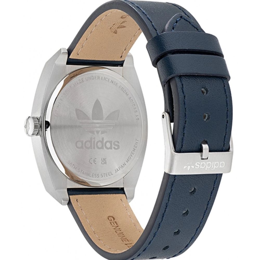 Adidas Montre Homme Code Two Quartz Bracelet Cuir Bleu 37 Mm Boîtier Acier Gris Dial Blanc Minéral Étanche 5ATM - Apparel & Accessories > Jewelry > Watches from Adidas