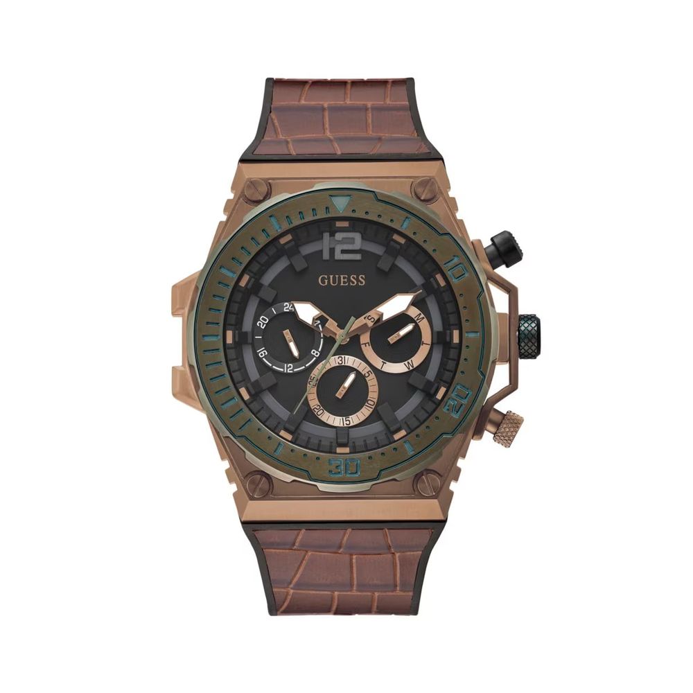 Guess Montre Habillée Quartz Analogique Cadran Gris 48 Mm Boîtier Acier Inoxydable Marron Bracelet Silicone Marron - Apparel & Accessories > Jewelry > Watches from Guess