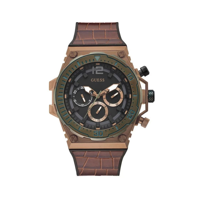 Guess Montre Habillée Quartz Analogique Cadran Gris 48 Mm Boîtier Acier Inoxydable Marron Bracelet Silicone Marron - Apparel & Accessories > Jewelry > Watches from Guess Hover Image