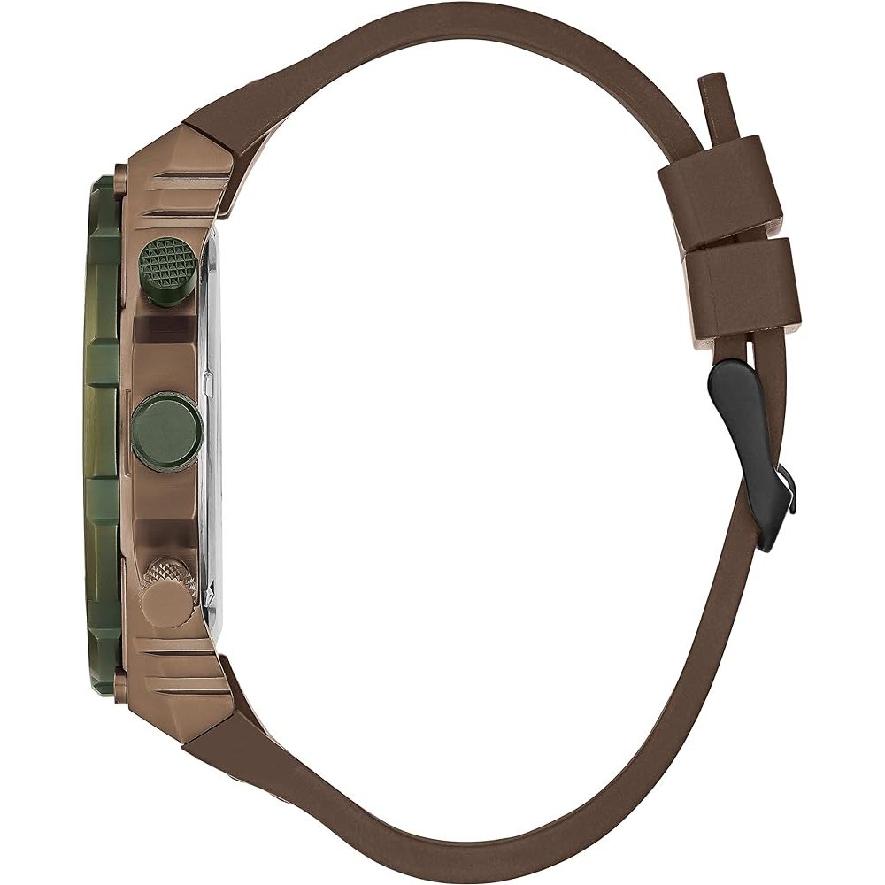 Guess Montre Habillée Quartz Analogique Cadran Gris 48 Mm Boîtier Acier Inoxydable Marron Bracelet Silicone Marron - Apparel & Accessories > Jewelry > Watches from Guess