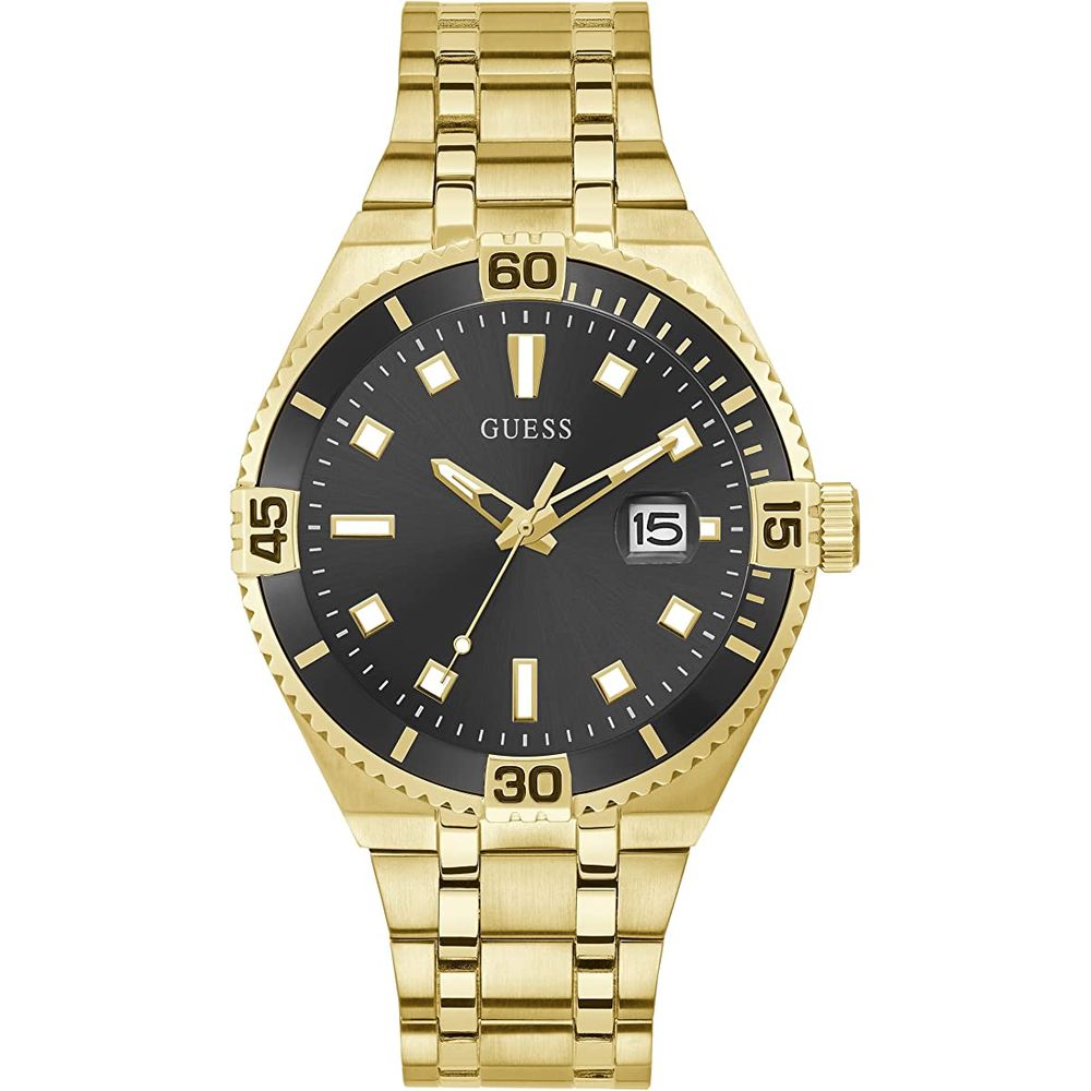 Guess Montre Dorée En Acier Inoxydable Quartz Analogique 45 Mm Dial Noir Bracelet Doré Fermeture Double Déployante - Apparel & Accessories > Jewelry > Watches from Guess