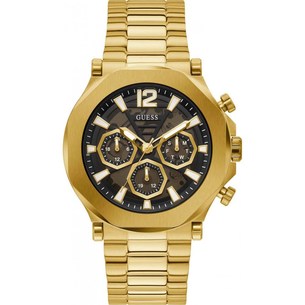 Guess Montre Quartz Acier Inoxydable Doré Cadran Noir 46mm - Apparel & Accessories > Jewelry > Watches from Guess