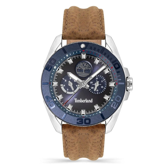 Timberland Montre Quartz Analogique Gris Acier Inoxydable Cuir Marron Cadran Bleu 45mm Étanche 5ATM Multi Date - Apparel & Accessories > Jewelry > Watches from Timberland Hover Image