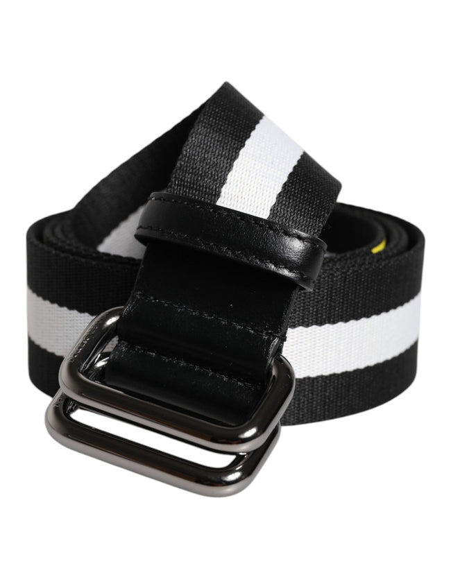 Dolce &amp; Gabbana Men's Nylon Belt, Black and Yellow Striped, Metal Buckle, Authentic Logo Main Image