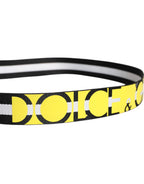 Ceinture Dolce & Gabbana noire et jaune à rayures, logo sur nylon, largeur 3,5 cm