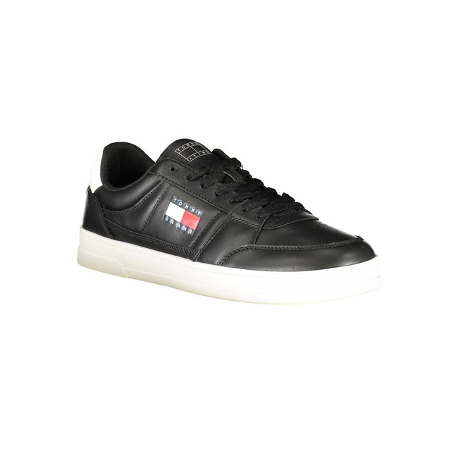Tommy Hilfiger Herren-Sneaker aus schwarzem Leder mit weißen Details und herausnehmbarer Innensohle - T0-36744 Main Image