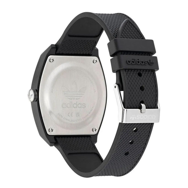 Adidas 38mm Black Quartz Sport Watch with Resin Case, Black Silicone, 5ATM Water Resistant, Mineral Glass Main Image