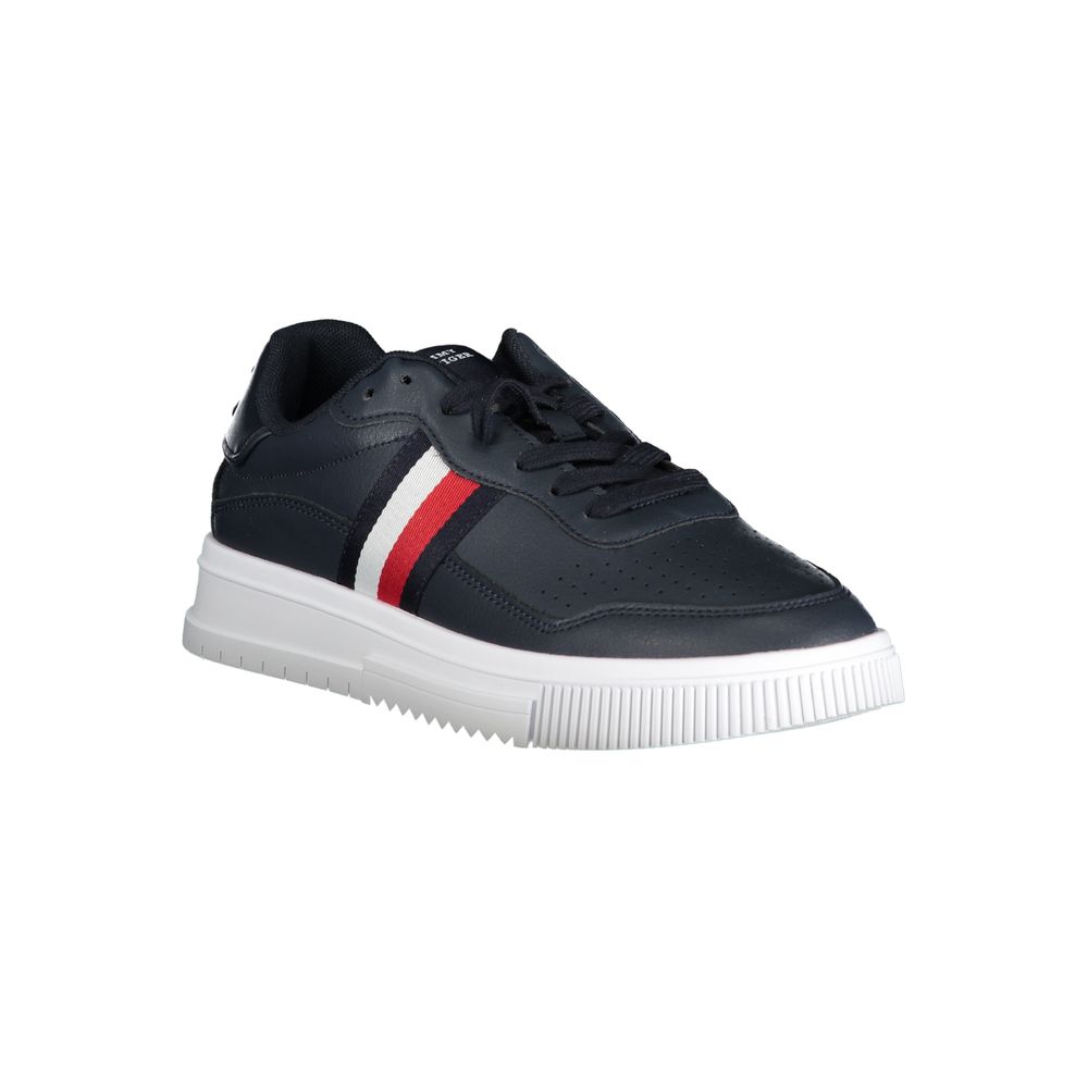 Tommy Hilfiger Baskets En Cuir Bleu Pour Homme Avec Logo Brodé Et Détails Contrastés - Apparel & Accessories > Shoes > Sneakers from Tommy Hilfiger