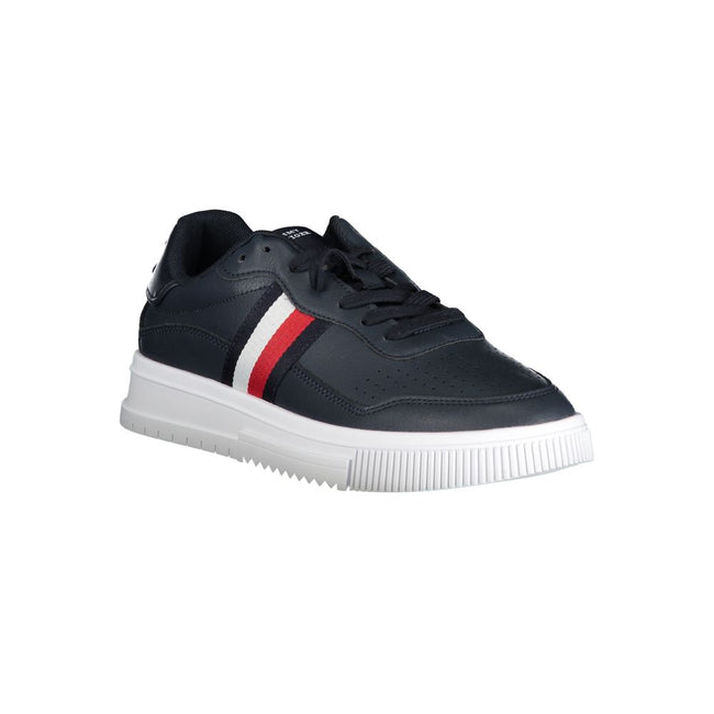 Tommy Hilfiger Herren-Sneaker aus blauem Leder mit gesticktem Logo und kontrastierenden Details Main Image