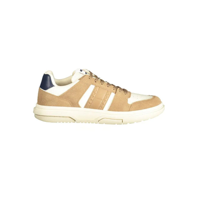 Tommy Hilfiger Basket Homme Cuir Beige Avec Semelle Intérieure Amovible Détails Bruns Et Bleus - Apparel & Accessories > Shoes > Sneakers from Tommy Hilfiger - Tommy Hilfiger | Hollys Men