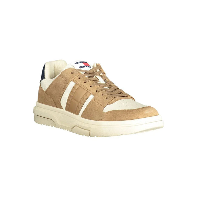Tommy Hilfiger Herren-Sneaker aus beigefarbenem Leder mit herausnehmbarer Innensohle und braunen und blauen Details - Tommy Hilfiger | Hollys Men
