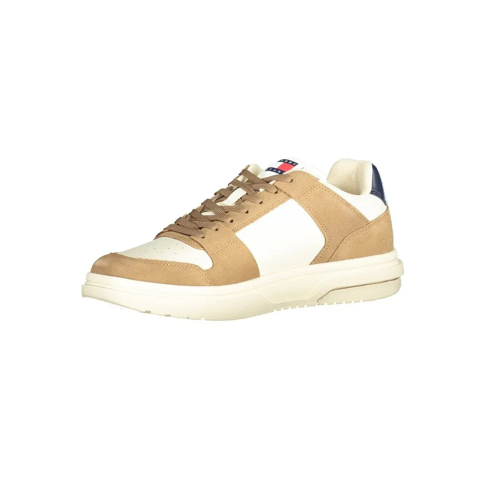 Tommy Hilfiger Basket Homme Cuir Beige Avec Semelle Intérieure Amovible Détails Bruns Et Bleus - Apparel & Accessories > Shoes > Sneakers from Tommy Hilfiger