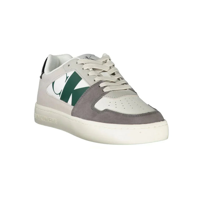 Calvin Klein Herren-Sneaker, weißes Polyester, herausnehmbare Innensohle, schwarze, grüne und graue Akzente - Calvin Klein | Hollys Men