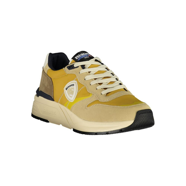 Blauer Herren-Sneaker – Beige Polyester mit senfgelben Akzenten, Freizeit Main Image