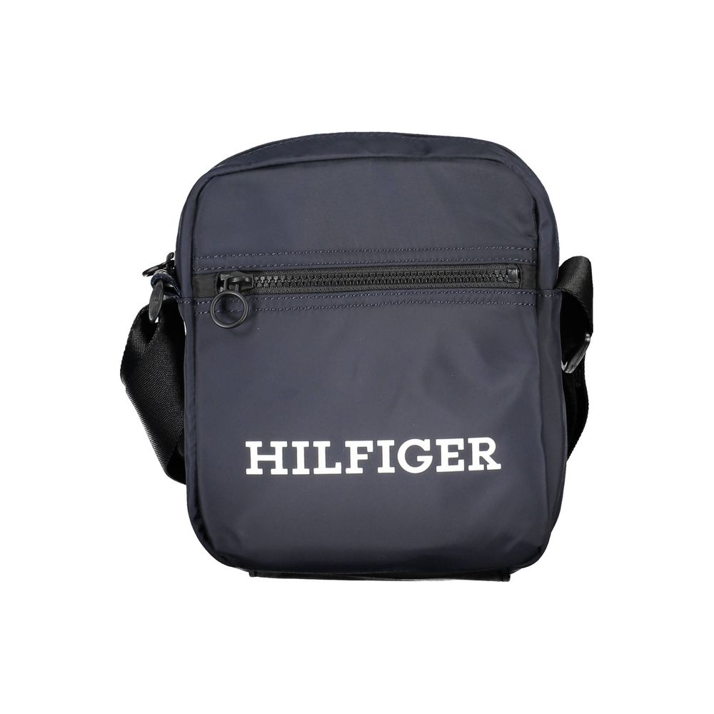 Sacoche bandoulière Tommy Hilfiger bleu marine en polyester recyclé TO-22448, logo blanc et poche zippée.