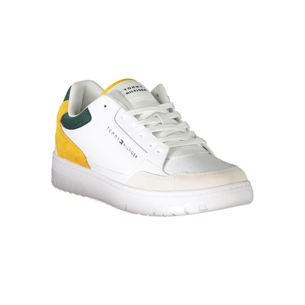 Tommy Hilfiger Baskets Homme Blanc – Accents Vert Moutarde & Logo Signature - Apparel & Accessories > Shoes > Sneakers from Tommy Hilfiger
