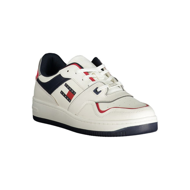 Weiße Tommy Hilfiger Herren-Sneaker aus Leder mit ikonischem blau-rotem Design, lässig und modern Main Image