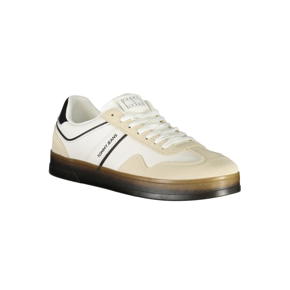 Tommy Hilfiger Basket Homme Cuir Blanc Elégante Détails Noirs et Beiges - Apparel & Accessories > Shoes > Sneakers from Tommy Hilfiger