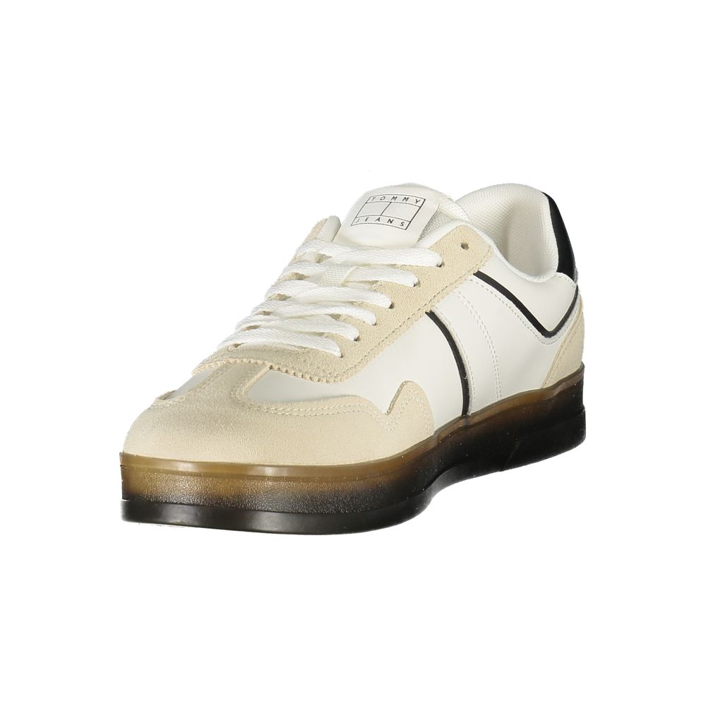 Tommy Hilfiger Basket Homme Cuir Blanc Elégante Détails Noirs et Beiges - Apparel & Accessories > Shoes > Sneakers from Tommy Hilfiger