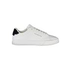 Tommy Hilfiger Baskets Homme blanches, semelle amovible, talon bleu foncé et design minimaliste.