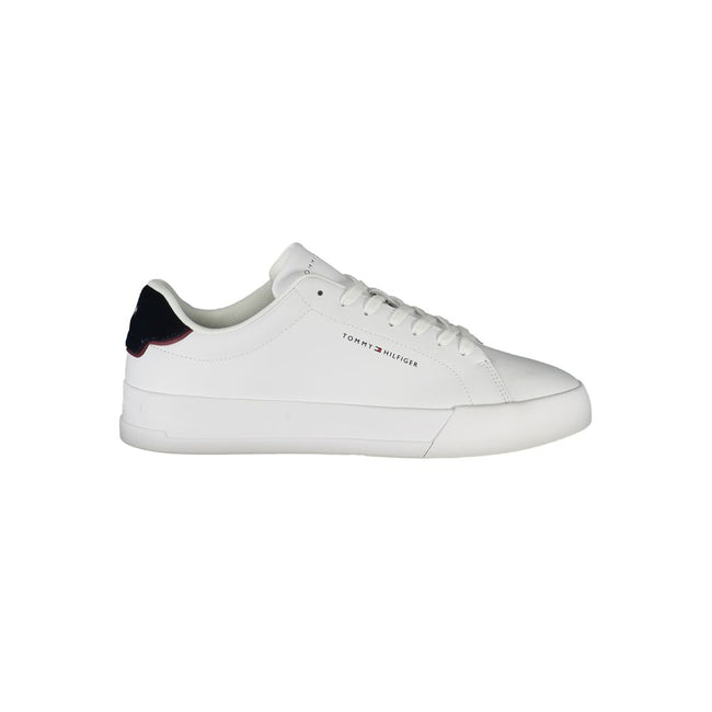Tommy Hilfiger Baskets Homme blanches, semelle amovible, talon bleu foncé et design minimaliste. Hover Image