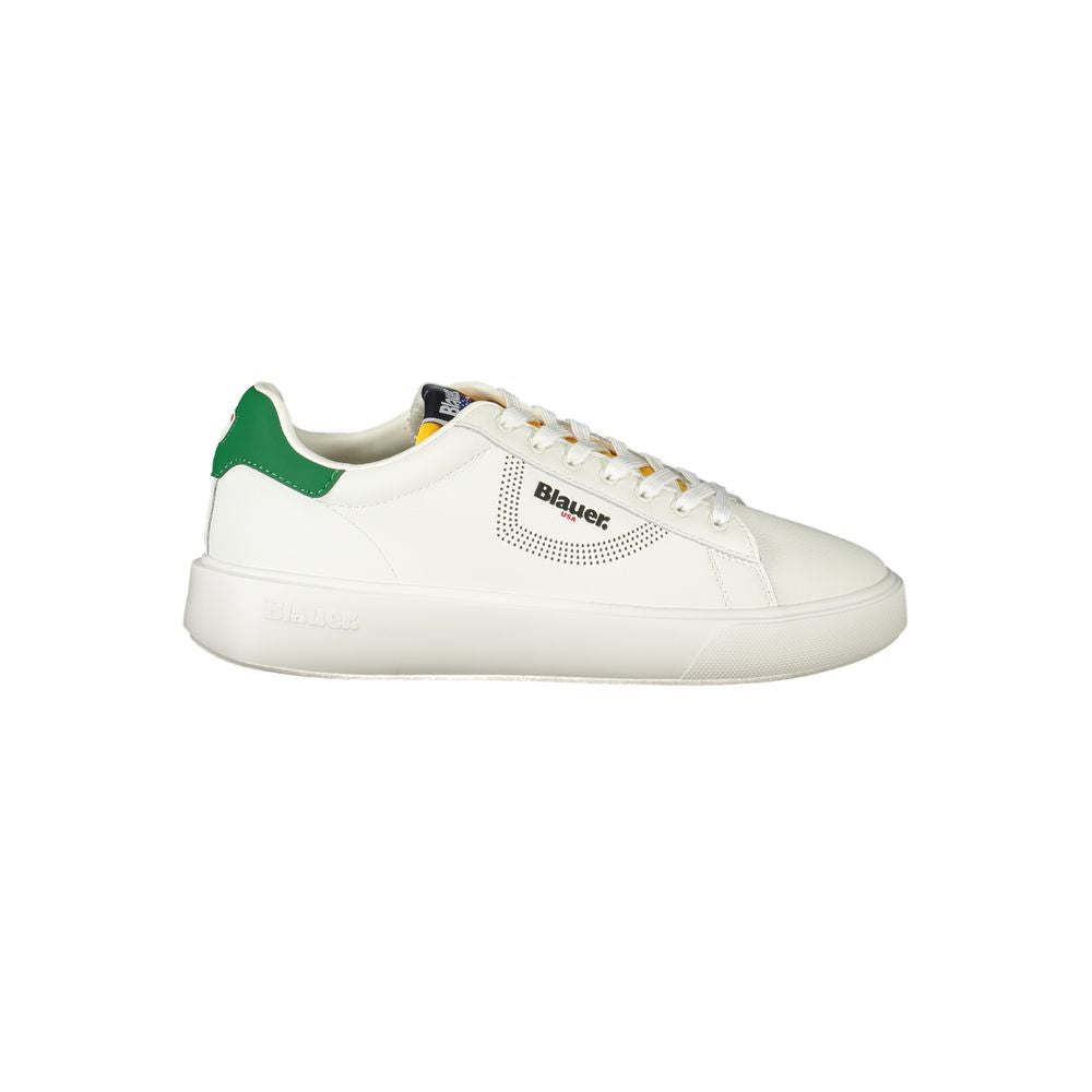 Blauer Sneaker Homme En Cuir Blanc Avec Accents Vert Et Imprimé Dynamique Pour Streetwear - Apparel & Accessories > Shoes > Sneakers from Blauer