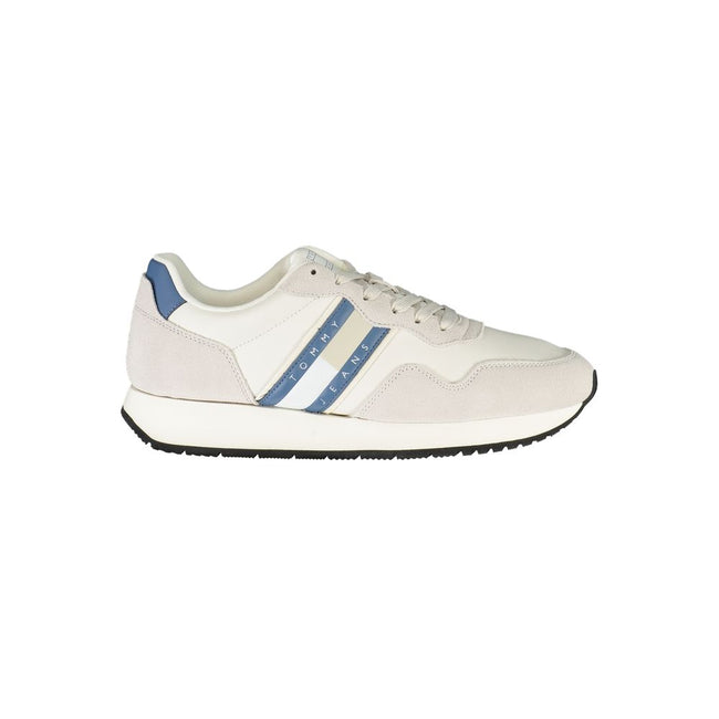 Tommy Hilfiger Baskets Homme en Cuir Blanc – Semelle Intérieure Amovible & Détails Bleus Iconiques - Apparel & Accessories > Shoes > Sneakers from Tommy Hilfiger Hover Image