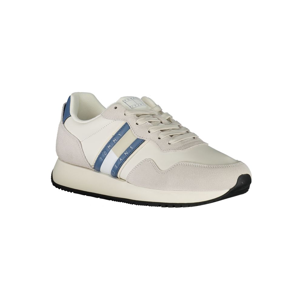 Tommy Hilfiger Baskets Homme en Cuir Blanc – Semelle Intérieure Amovible & Détails Bleus Iconiques - Apparel & Accessories > Shoes > Sneakers from Tommy Hilfiger