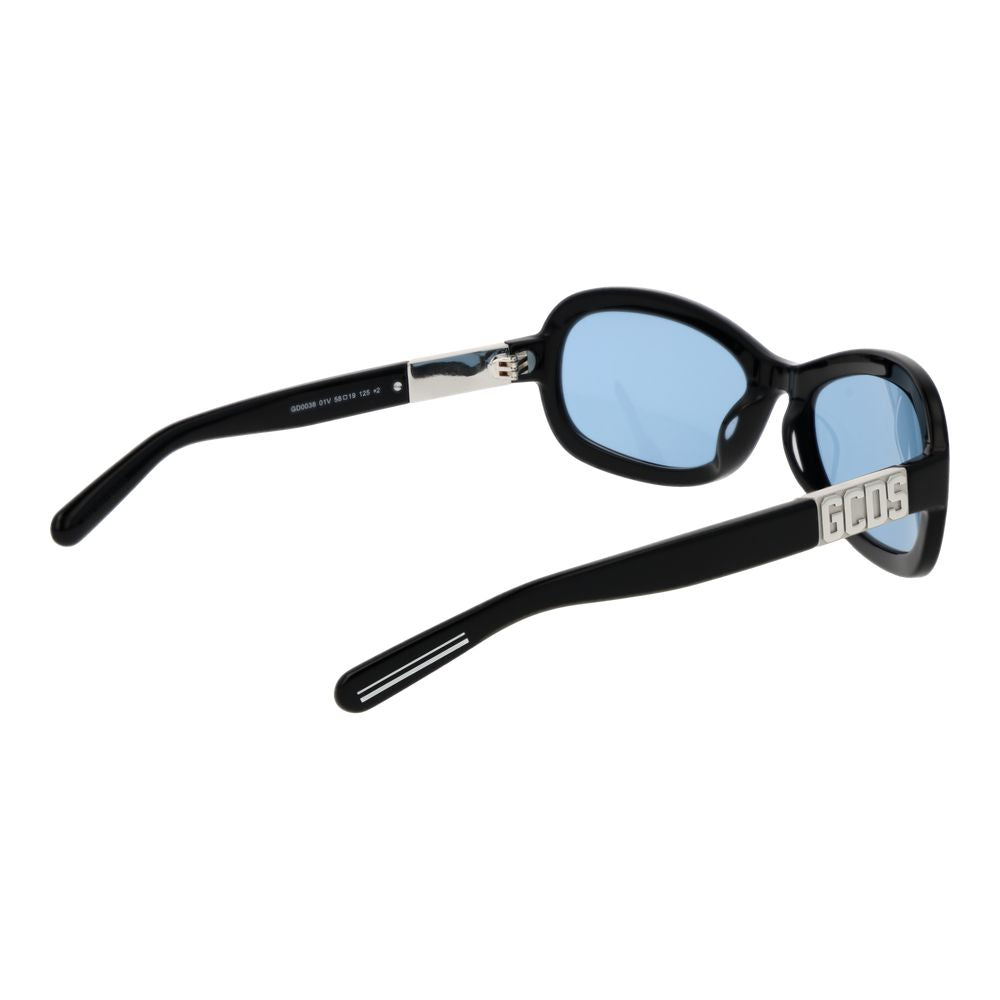 GCDS Lunettes de Soleil, Monture Acétate Noir, Verres Bleus 58mm