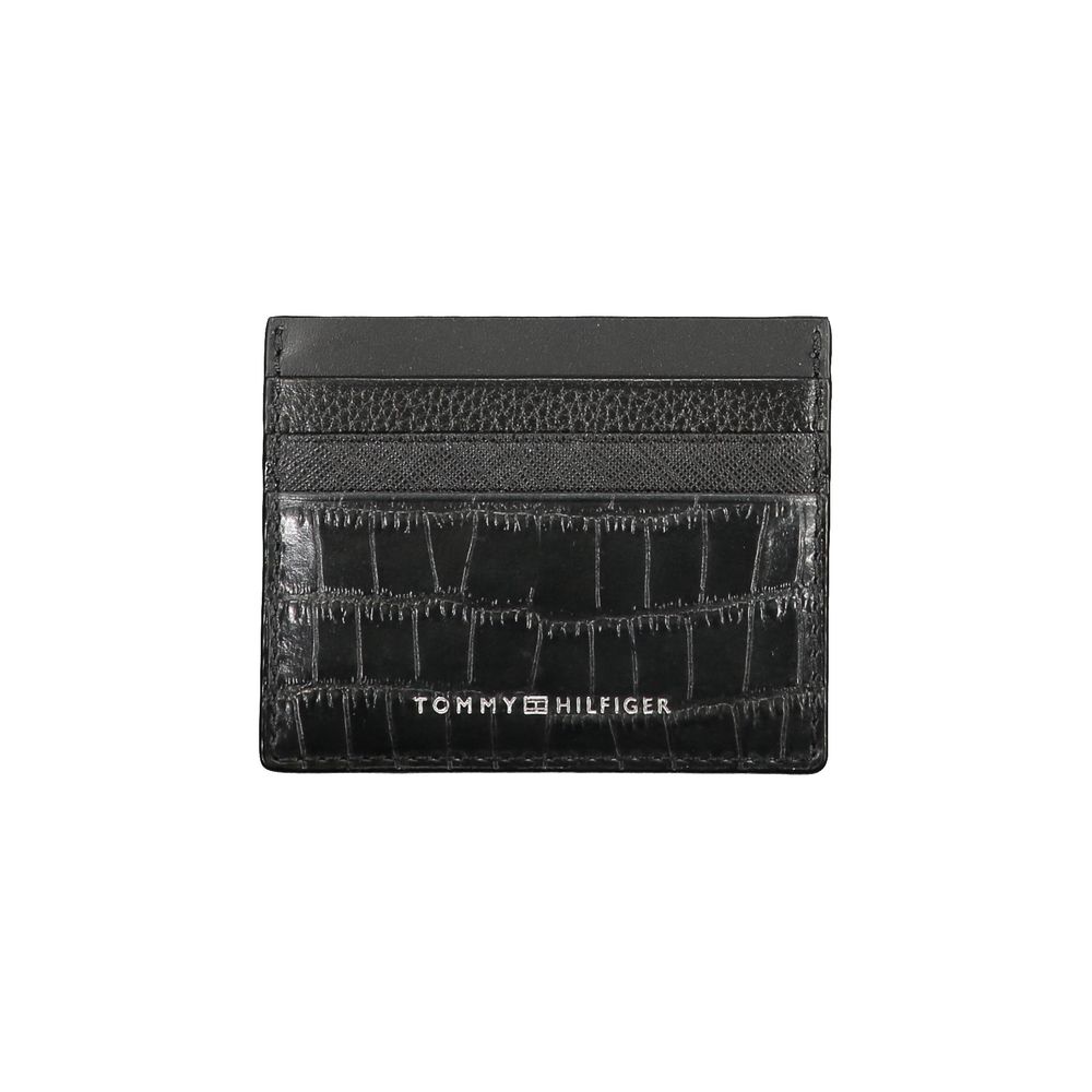 Tommy Hilfiger Porte Cartes En Cuir Noir Détails Contrastés Avec Logo Signature Modèle - from Tommy Hilfiger