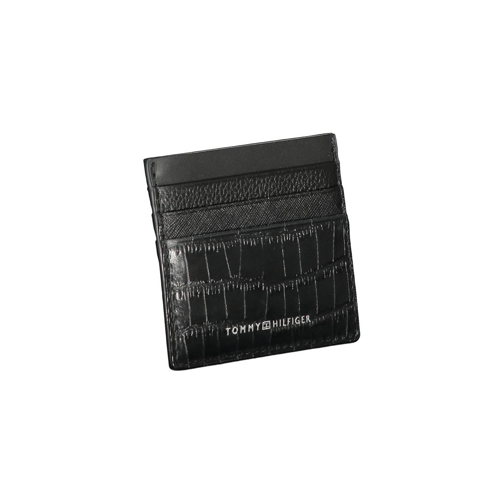 Tommy Hilfiger Porte Cartes En Cuir Noir Détails Contrastés Avec Logo Signature Modèle - from Tommy Hilfiger