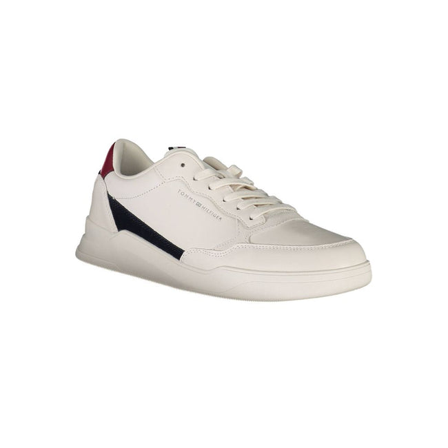Weiße Tommy Hilfiger Polyester-Sneaker mit Schnürung, Logo und kontrastierenden Details Main Image