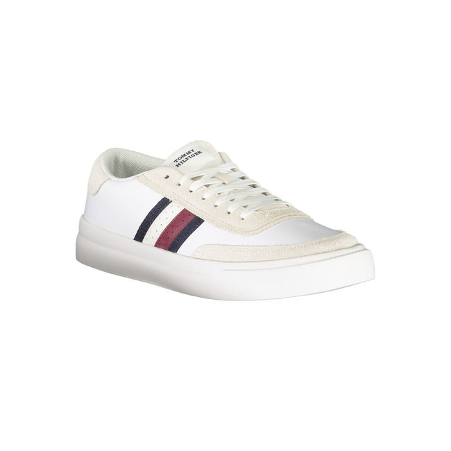 Weiße Tommy Hilfiger Polyester-Sneaker mit Schnürung, Logo und kontrastierenden Details Main Image