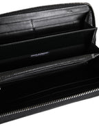 Dolce Gabbana Portefeuille Continental Zip Around Cuir Noir Logo Plaque Cuir de Veau et Caïman - from Dolce & Gabbana