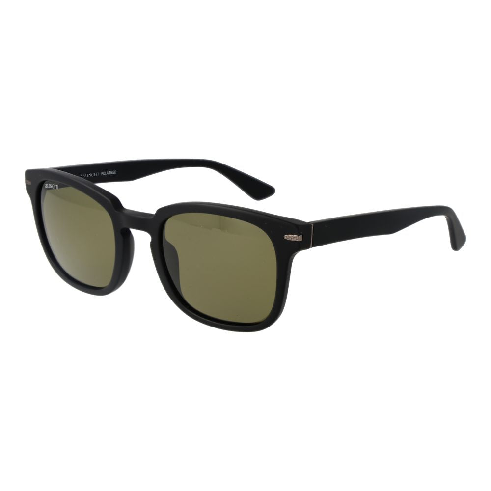 Lunettes de soleil Serengeti en acétate noir, verres minéraux polarisés, monture 52-22-145.