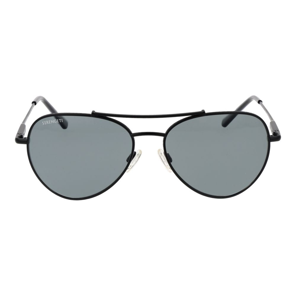 Lunettes de soleil Serengeti aviator en métal noir, verres minéraux polarisés gris, taille 58/18/145 pour homme.