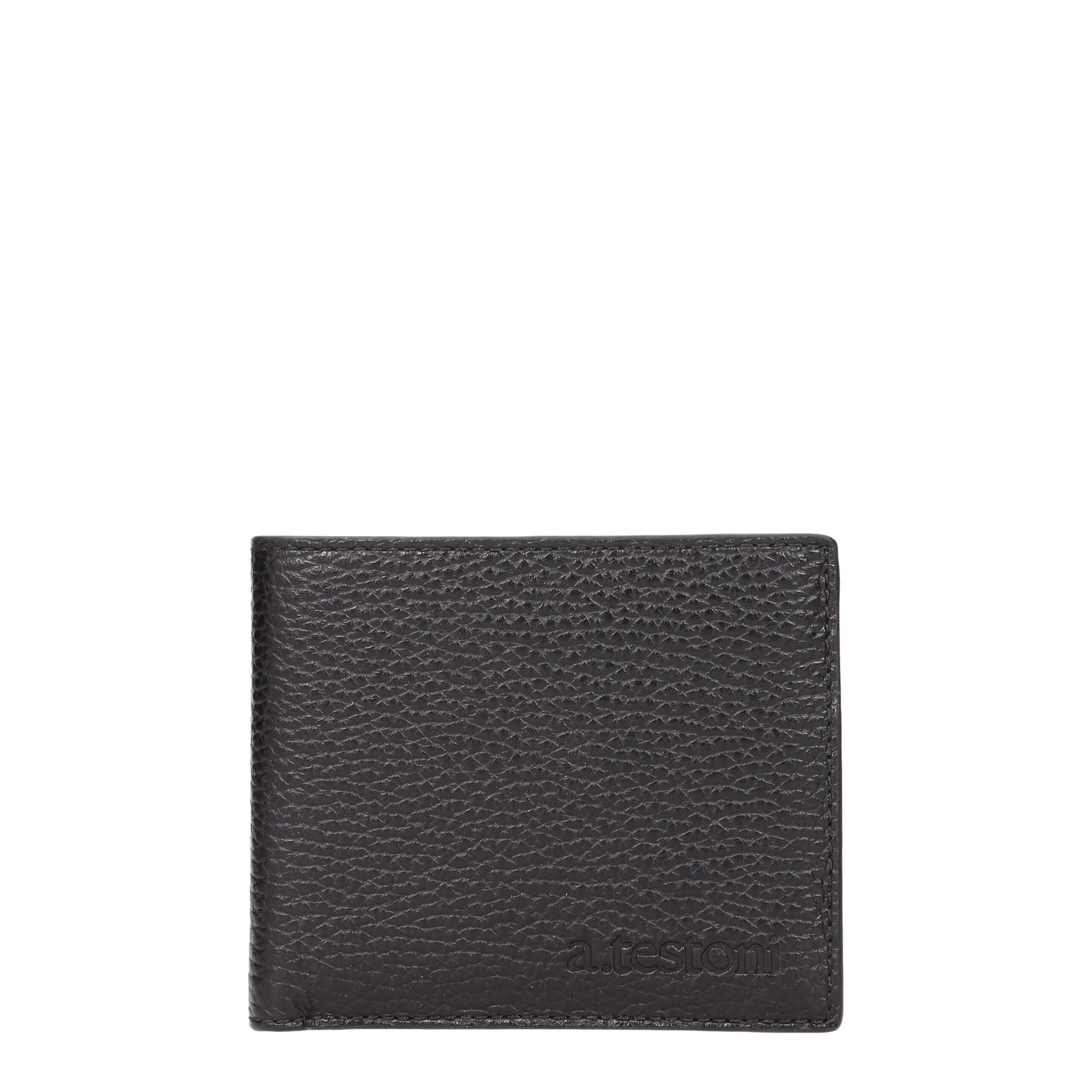 Testoni Portefeuille Cuir Noir, 4 Emplacements Carte, Porte-Monnaie, F69459 - Apparel & Accessories > Handbags, Wallets & Cases > Wallets & Money Clips > Wallets from Testoni