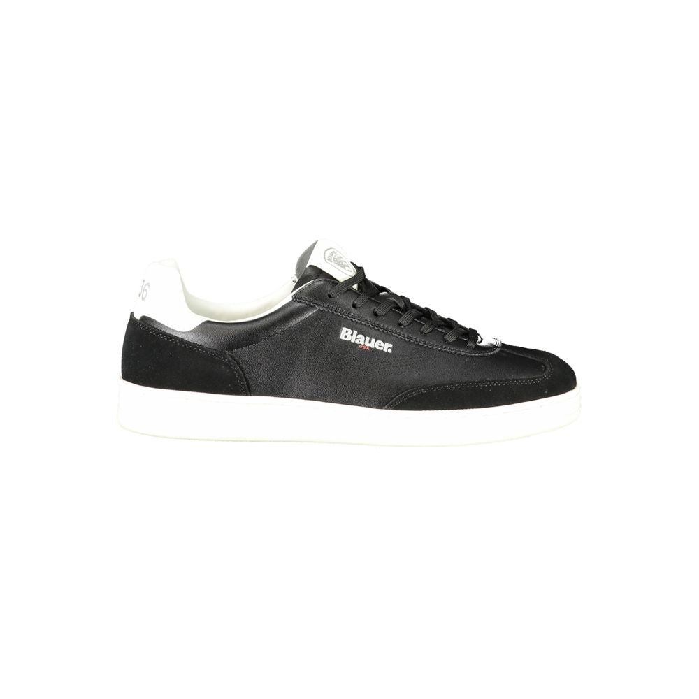 Blauer Baskets Cuir Noir, Détails Blancs, Semelle Amovible