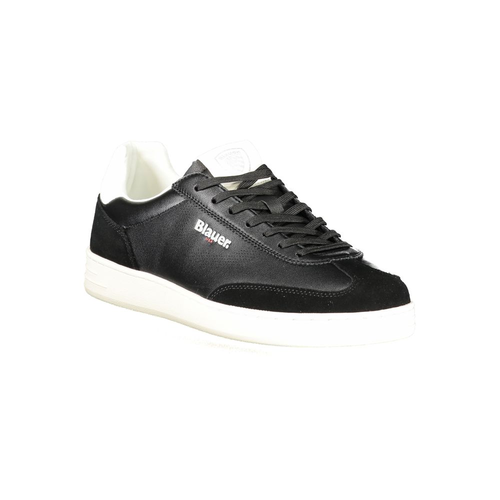 Blauer Baskets Cuir Noir, Détails Blancs, Semelle Amovible