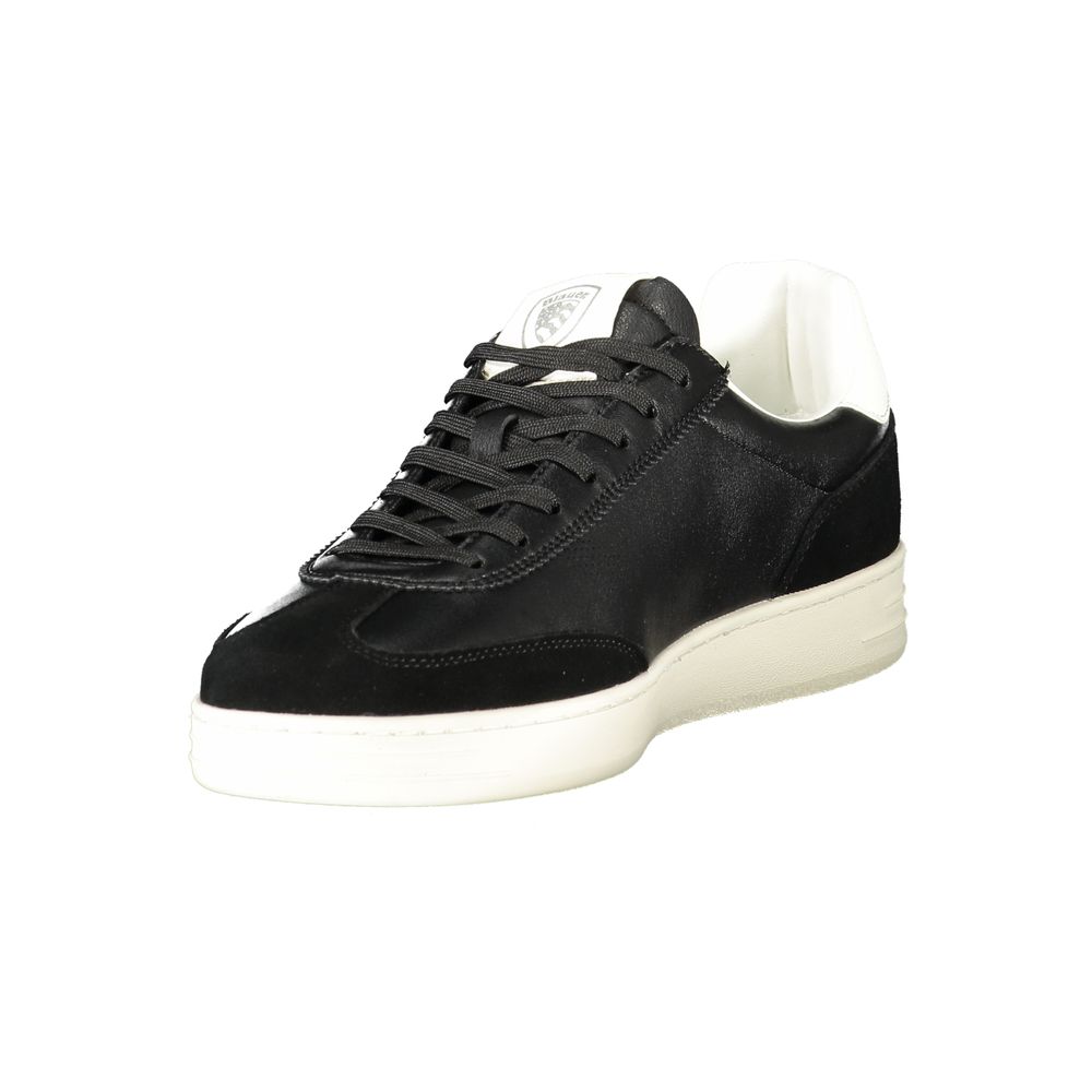 Blauer Baskets Cuir Noir, Détails Blancs, Semelle Amovible