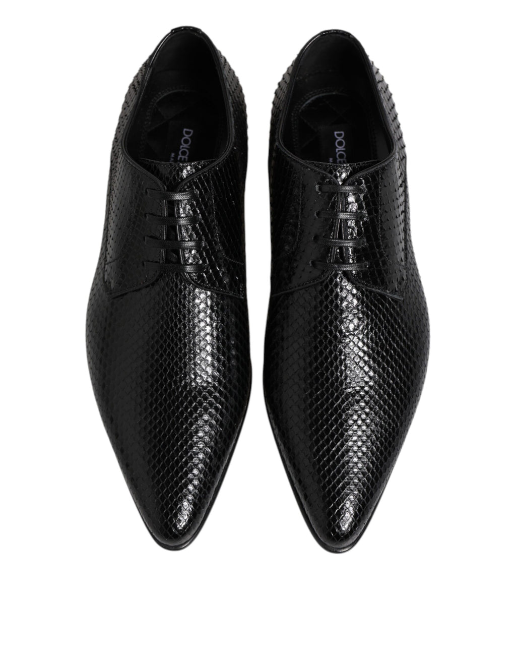 Derbies Dolce Gabbana en cuir python noir exotique pour homme, fabrication italienne.