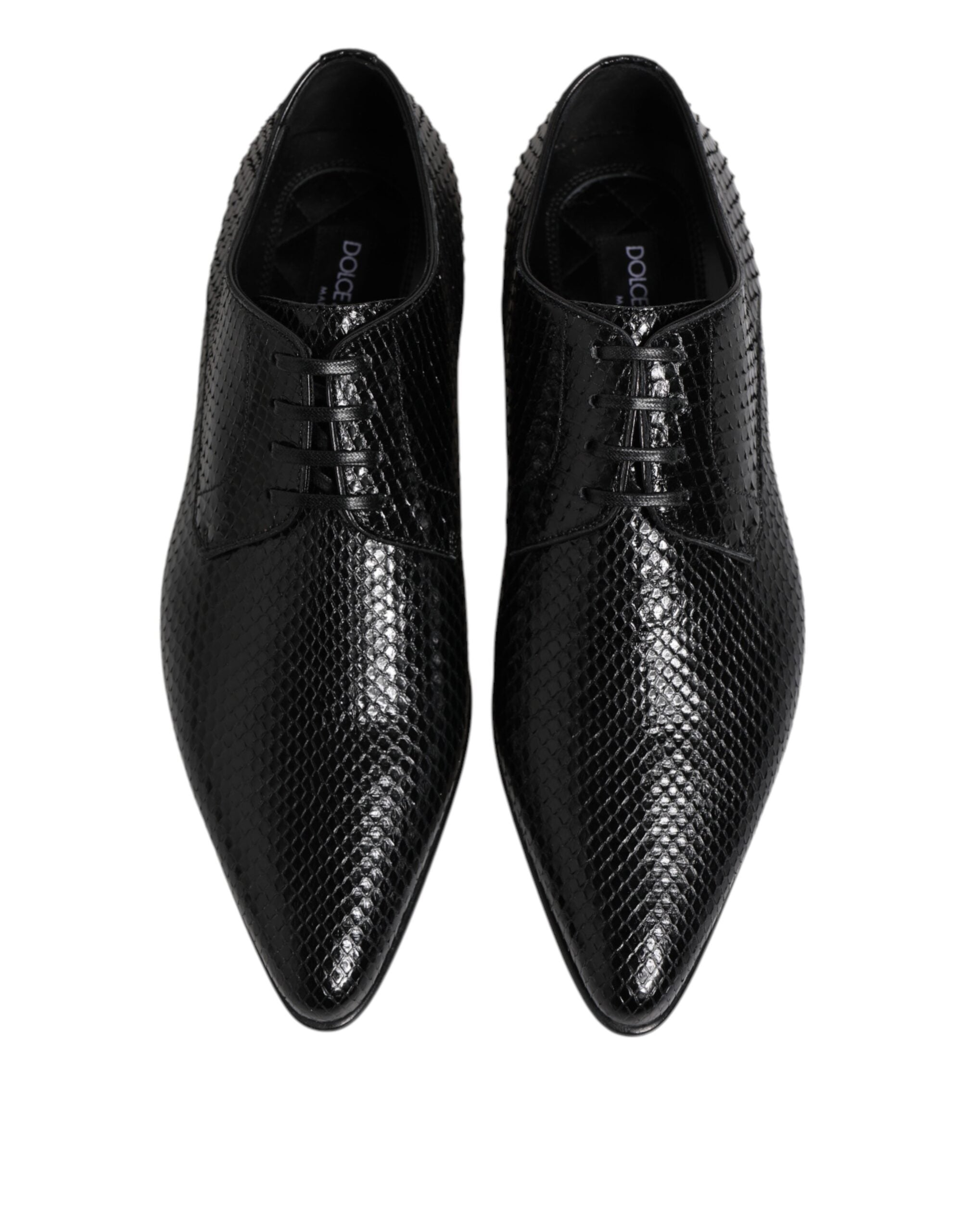 Derbies Dolce Gabbana en cuir python noir exotique pour homme, fabrication italienne.