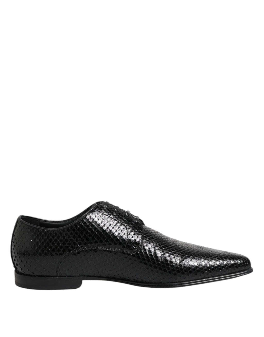 Derby en cuir python noir pour homme, Dolce Gabbana, artisanat italien, élégance exotique.