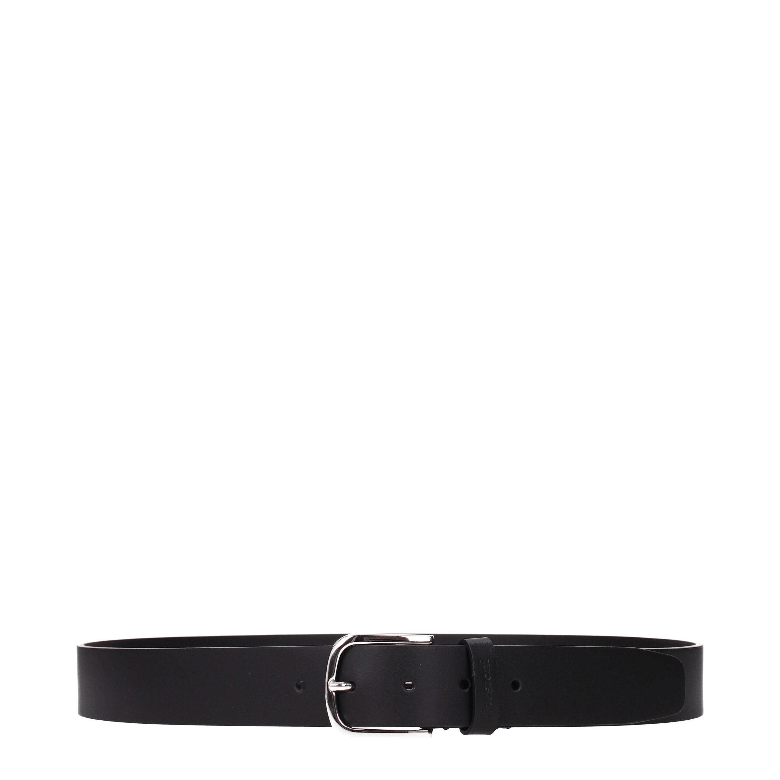 Testoni Ceinture En Cuir Noir Avec Logo Frontal Boucle Argentée 3,5 Cm Classique Casual