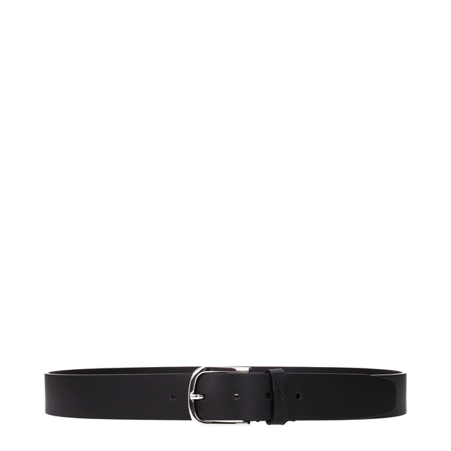 Testoni Black Leather Belt with Front Logo and Silver Buckle, 3.5 cm, Classic Casual Hover Image