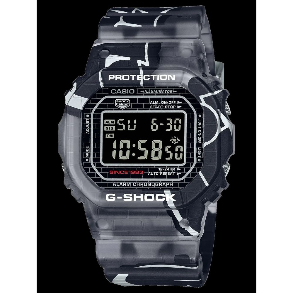 Montre Casio G-Shock gris en résine, cadran et bracelet gris, affichage numérique, boucle, 10 ATM, Ø42,8 mm.