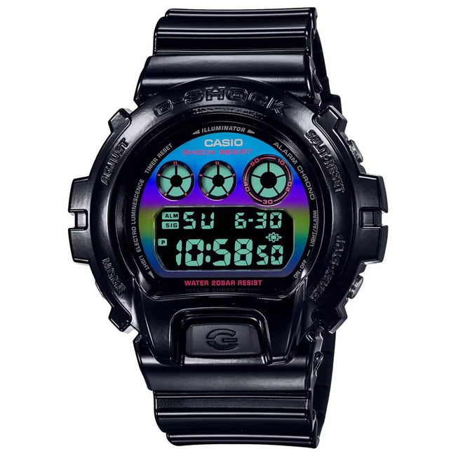Casio montre digitale quartz noire en résine, bracelet en résine noir, cadran multicolore, verre minéral, 54 mm, 20 ATM. Hover Image