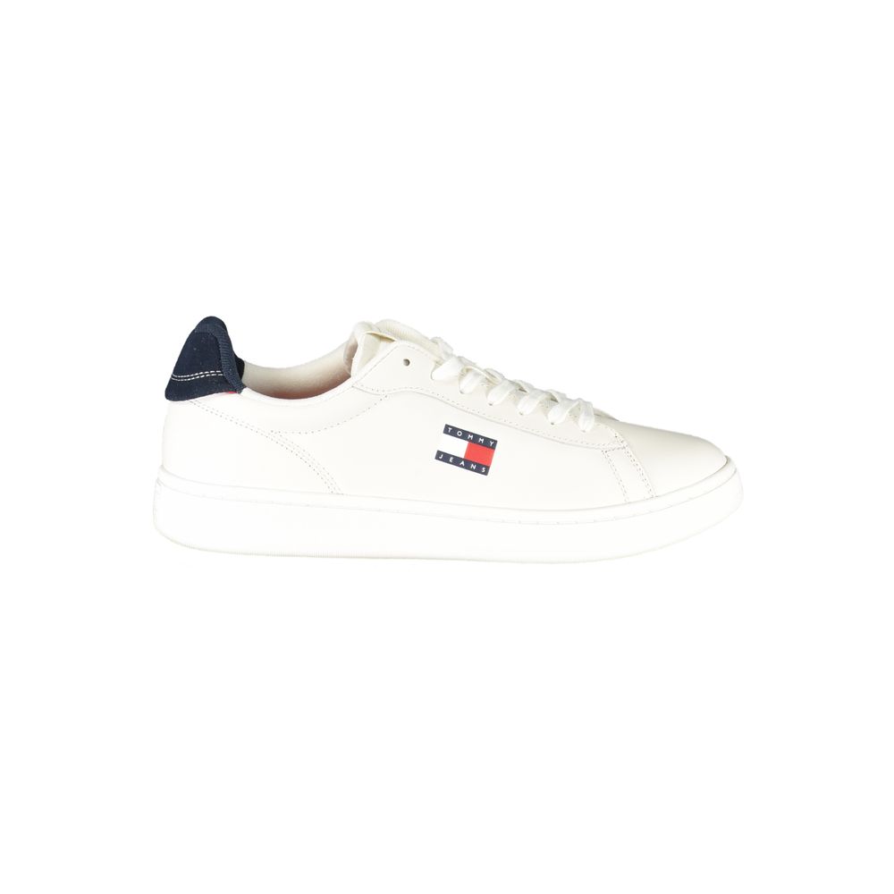 Tommy Hilfiger Baskets Cuir Blanc, Accents Bleus, Logo Iconique