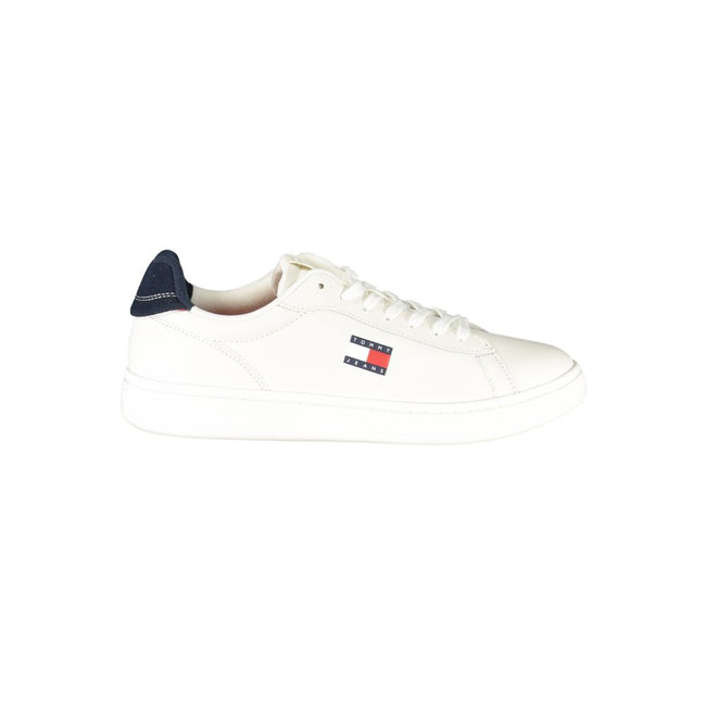 Tommy Hilfiger Baskets Cuir Blanc, Accents Bleus, Logo Iconique - Tommy Hilfiger | Hollys Men
