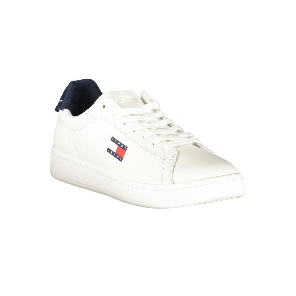 Tommy Hilfiger Baskets Cuir Blanc, Accents Bleus, Logo Iconique